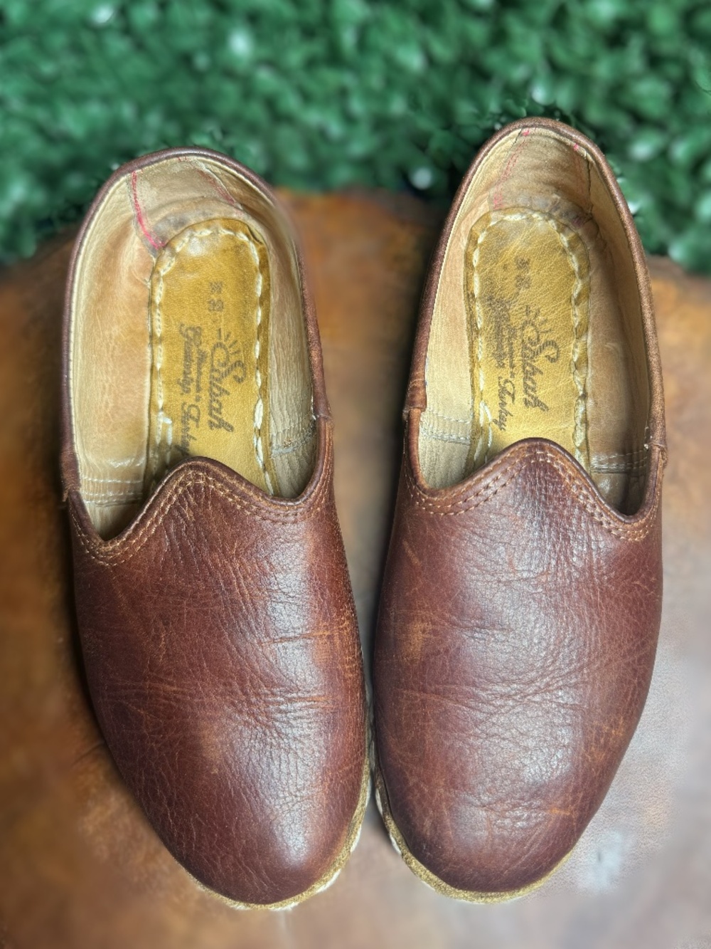 Sabah Handmade Turkish Leather Slip On Shoes Dark Brown US 8.5-9
